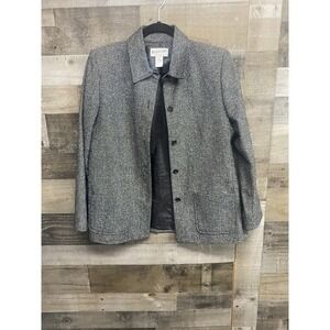 Pendleton Wool Blend Tweed Black White Button Blazer‎ Jacket Women's 10